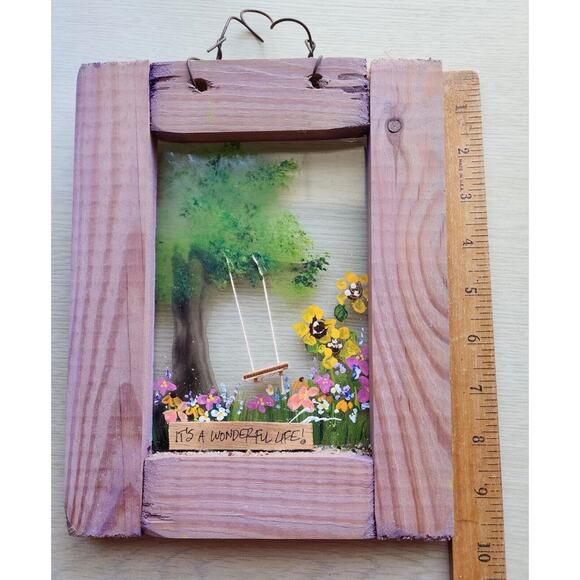 PICTURE*-Handcrafted Reclaimed Wood-Painted Glass-3D Wood Swing - Picture 8 of 9
